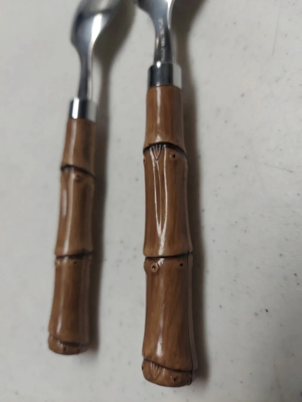 Bamboo-Style Handle Dinner Forks (4) Spoons (2) And Knives (4) Stainless Steel